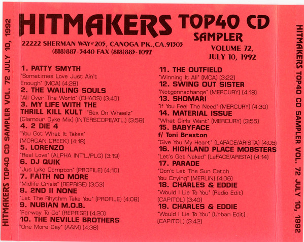 Hitmakers Top40 CD Sampler Volume 72, July 10, 1992