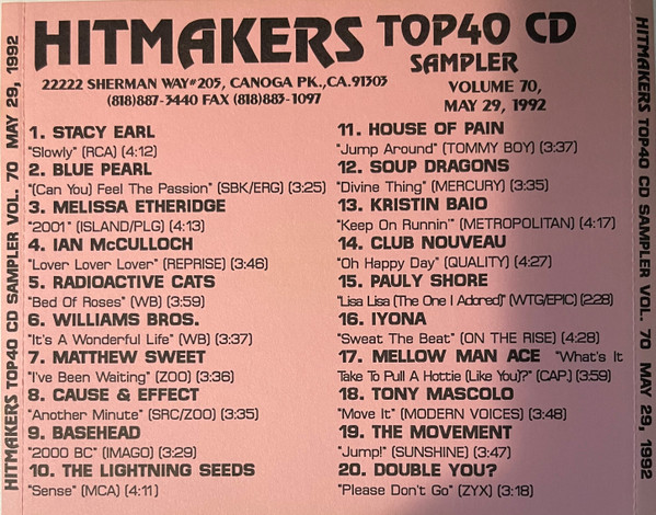 Hitmakers Top 40 CD Sampler Volume 70 May 29, 1992