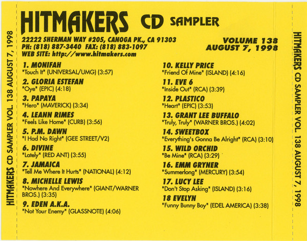 Hitmakers Top 40 CD Sampler Volume 138 August 7, 1998