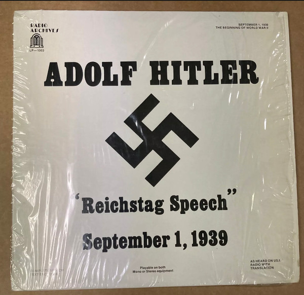 Reichstag Speech September 1, 1939