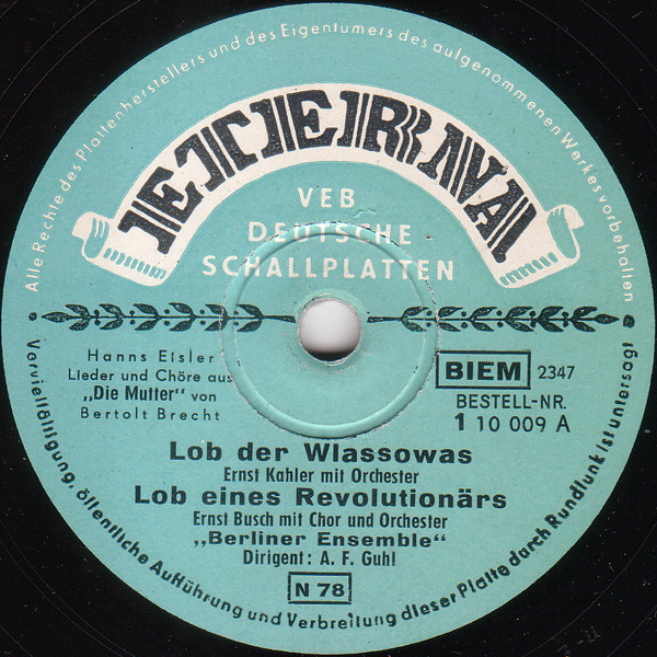 Lob Der Wlassowas / Lob Eines Revolutionärs / Lob Der Dritten Sache / Im Gefängnis Zu Singen
