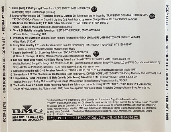BMG Pop Promo CD - Comp. #34 - February 1998