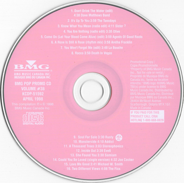 BMG Pop Promo CD Volume #38 (April 1998)