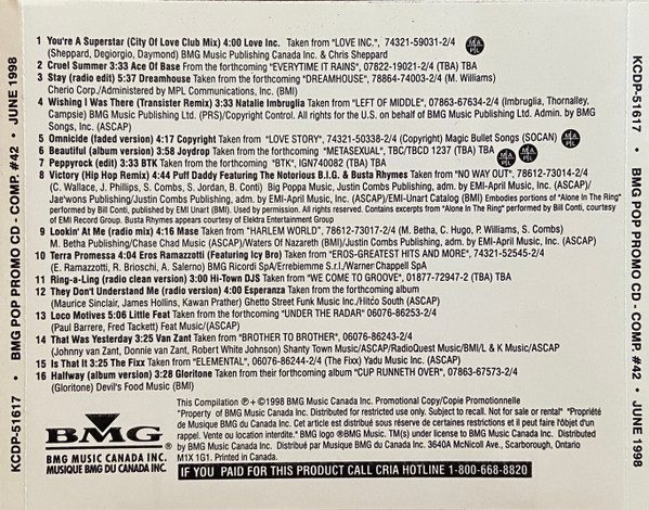 BMG Pop Promo CD - Comp. #42 - June 1998