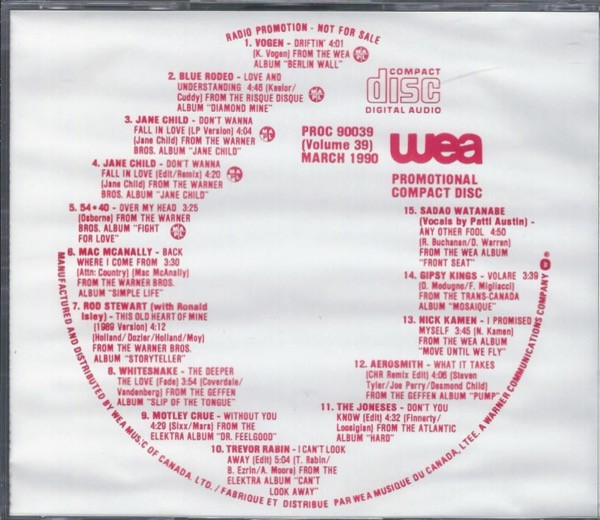 WEA Promotional Compact Disc - Volume 39 - March 1990