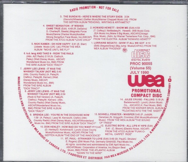 WEA Promotional Compact Disc - Volume 55 - July 1990