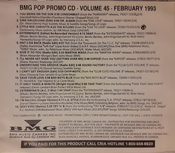 BMG Pop Promo CD Compilation #45 - February 1993