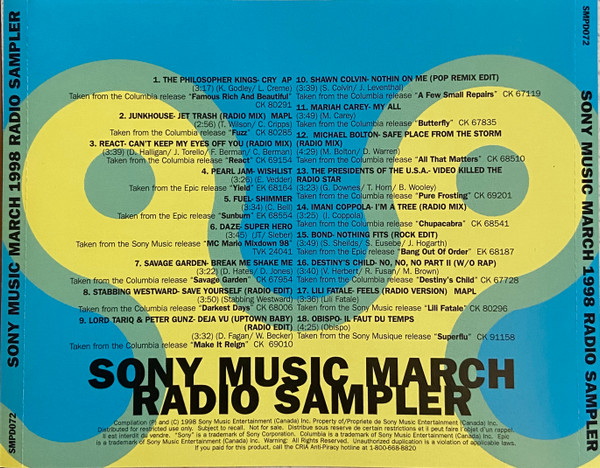 Sony Music March 1998 Radio Sampler