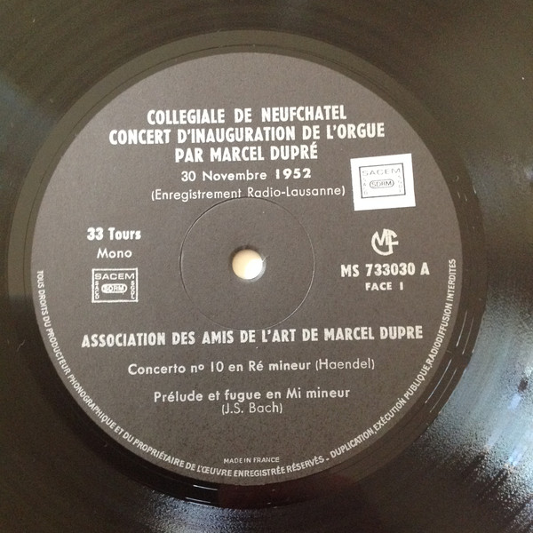 Collégiale De Neufchatel Concert D'Inauguration De L'Orgue Par Marcel Dupré