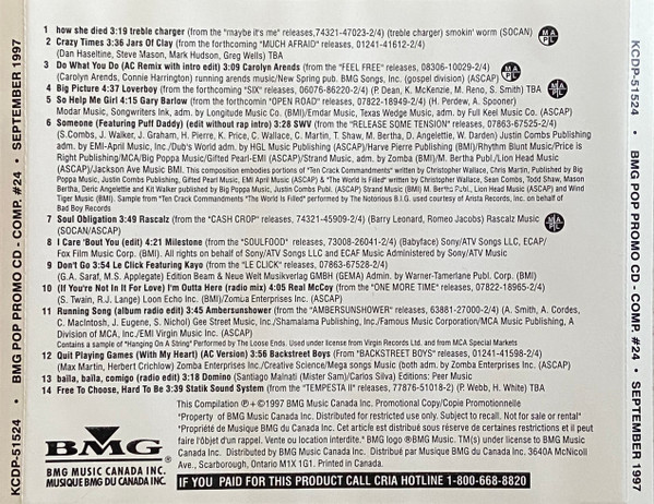 BMG Pop Promo CD - Comp. #24 - September 1997