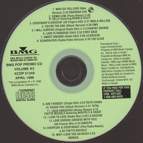 BMG Pop Promo CD Compilation Volume #3 (April 1996)