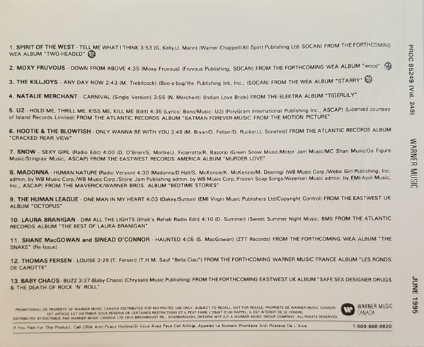 Warner Music Canada Promotional CD - June 1995 Vol. 249 