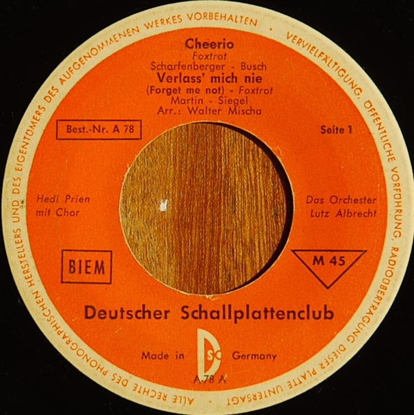 Cheerio / Verlass' Mich Nie / Mandolinen Und Mondschein / Cimarron