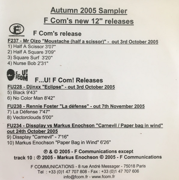 Autumn 2005 Sampler - F Com's New 12'' Releases