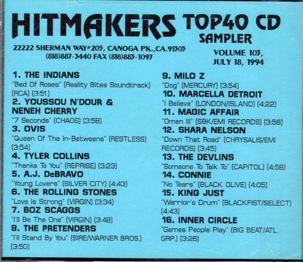 Hitmakers Top 40 CD Sampler Volume 103 July 18, 1994