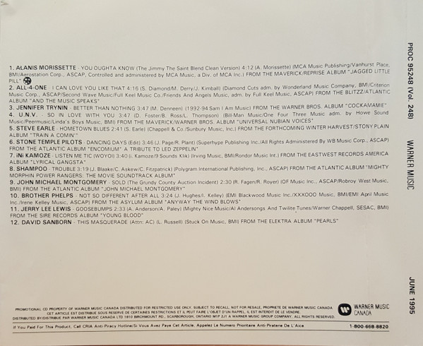 Warner Music Canada Promotional CD - Volume 248 - June 1995