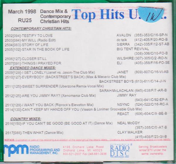 Special Dance Mixes & Contemporary Christian Hits March 1998