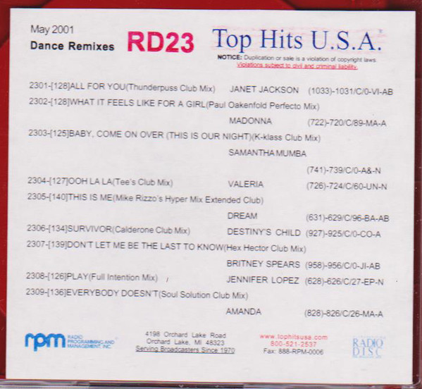 Dance Remixes May 2001