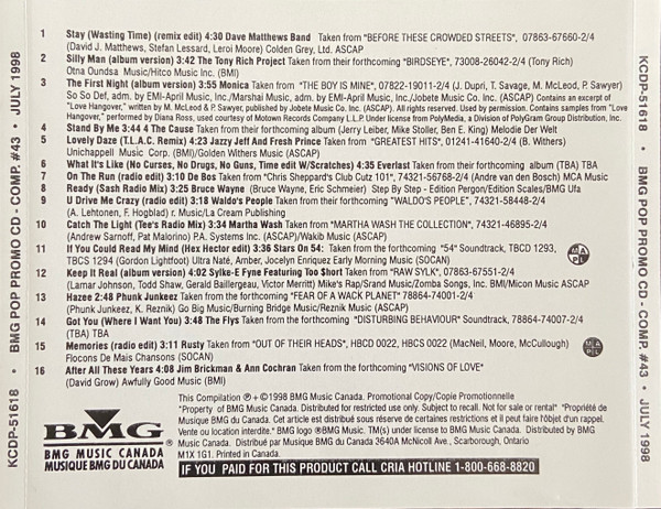 BMG Pop Promo CD - Comp. #43 - July 1998