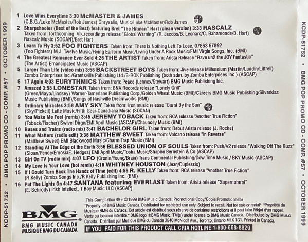 BMG Pop Promo CD - Comp. #57 - October 1999