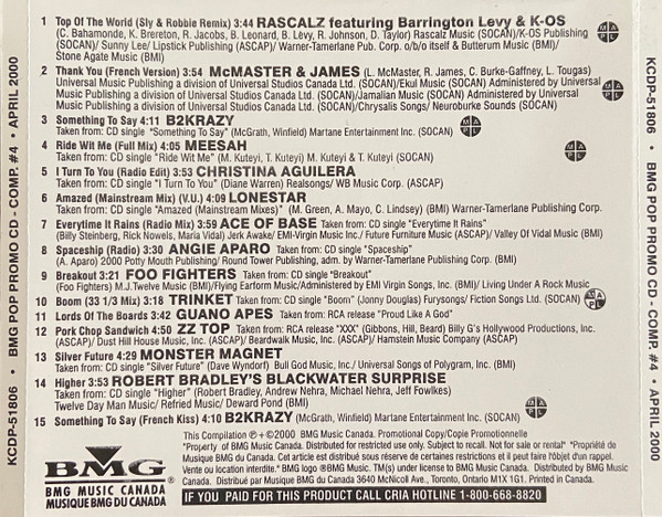 BMG Pop Promo CD - Comp. #4 - April 2000