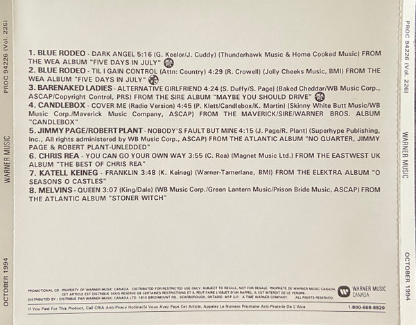 Warner Music Canada Promotional CD - Volume 226 - October 1994