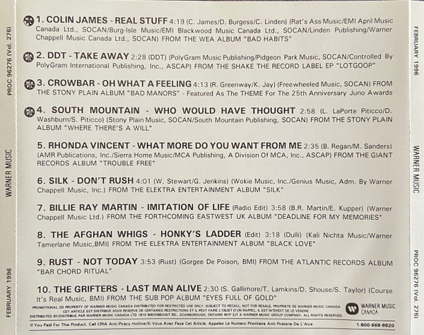 Warner Music Canada Promotional CD - Volume 276 - February 1996