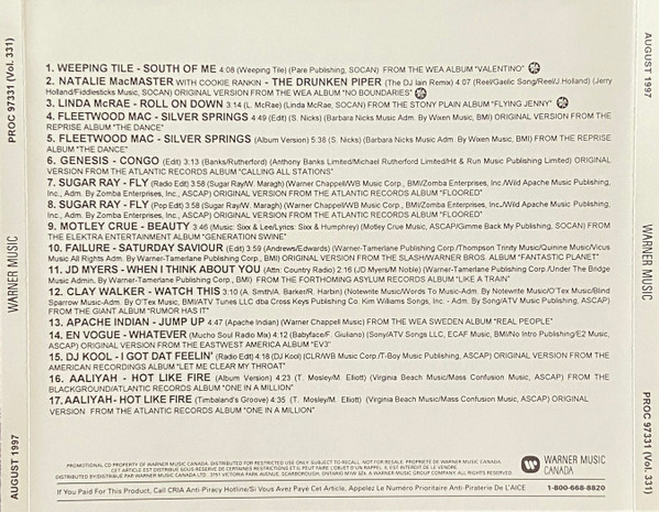 Warner Music Canada Promotional CD - Volume 331 - August 1997