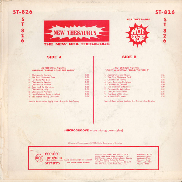 RCA Thesaurus Hot Spots: Milton Cross Vignettes "Christmas Customs 'Round The World"