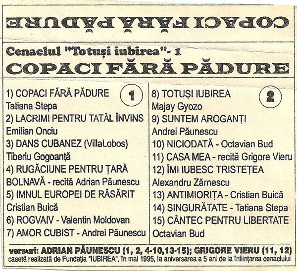 Cenaclul "Totuși Iubirea" - 1 Copaci Fără Pădure
