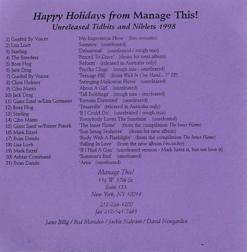 Happy Holidays From Manage This! : Unreleased Tidbits And Niblets 1998