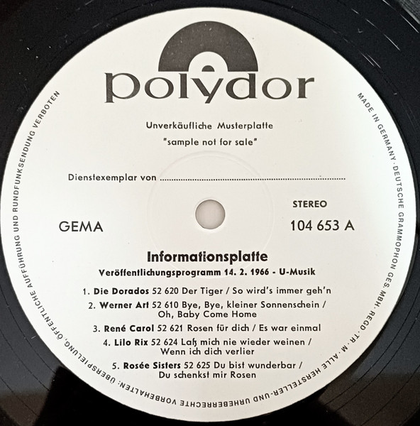 Informationsplatte Veröffentlichungsprogramm 14. 2. 1966 - U-Musik