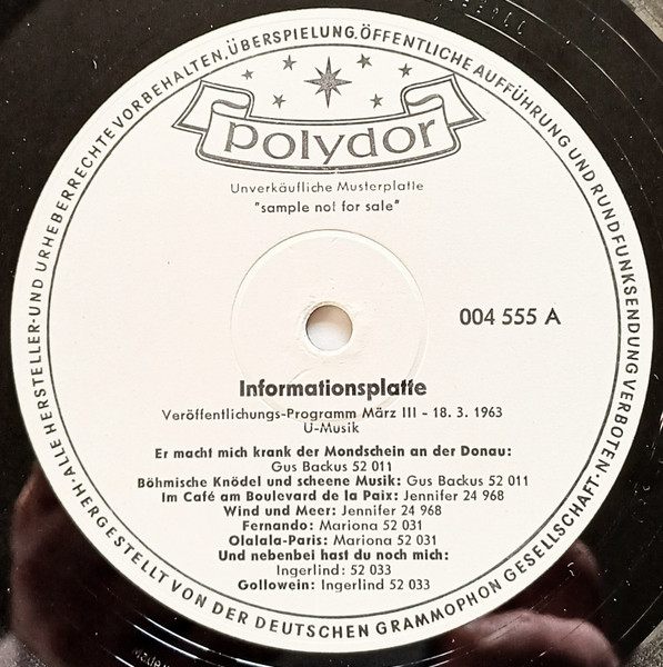 Informationsplatte Veröffentlichungs-Programm März III - 18. 3. 1963 U-Musik