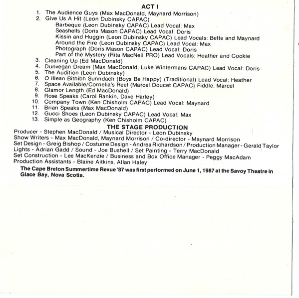 The Cape Breton Summertime Revue '87 - Act I