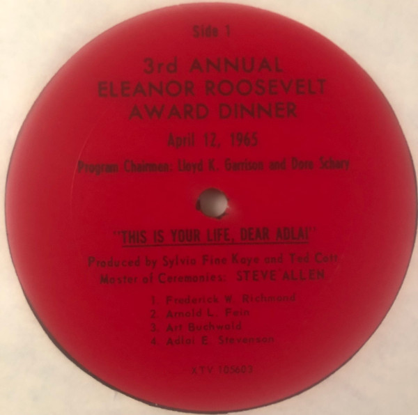 This Is Your Life, Dear Adalai: 3rd Annual Eleanor Roosevelt Award Dinner April 12, 1965