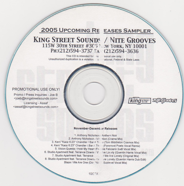 King Street Sounds / Nitegrooves 2005 Upcoming Releases Sampler - November-December Releases