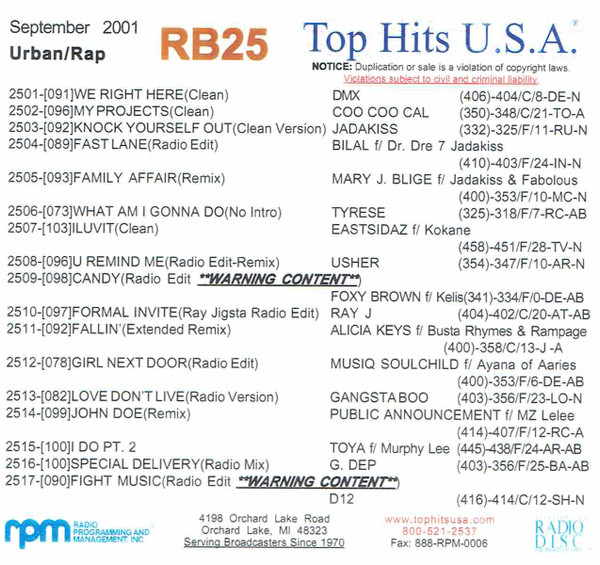 Top Hits U.S.A. September 2001 Urban/Rap
