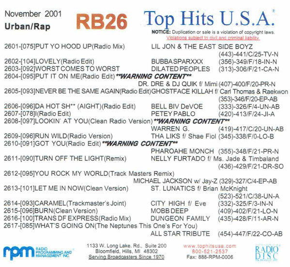Top Hits U.S.A. November 2001 Urban/Rap