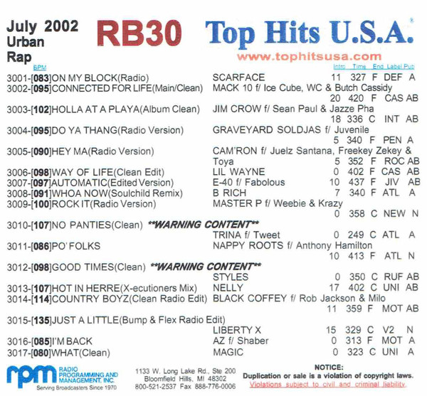 Top Hits U.S.A. July 2002 Urban/Rap