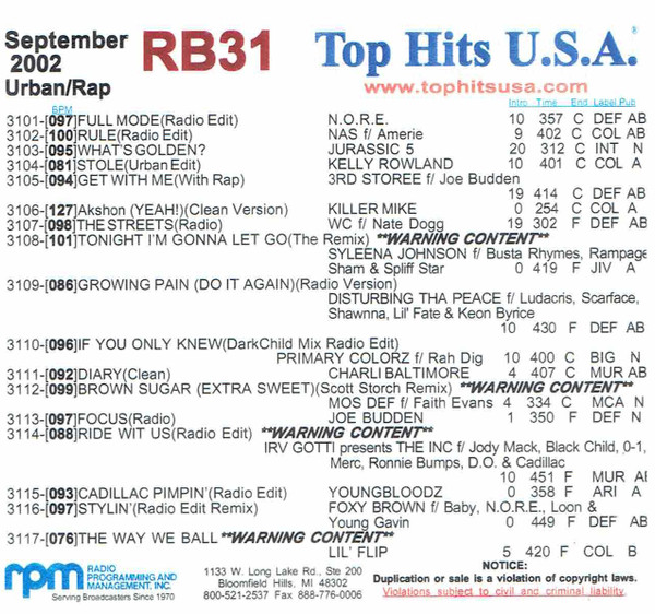 Top Hits U.S.A. September 2002 Urban/Rap