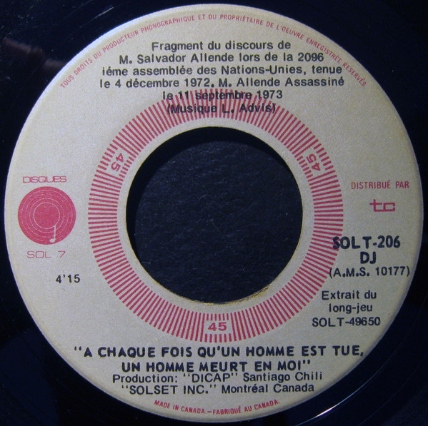 Fragment D'une Discours De Salvador Allende Aux Nations Unies. Le 4 Décembre 1972 / Canción Del Obrero Viejo (Chanson Du Viel Ouvrier)