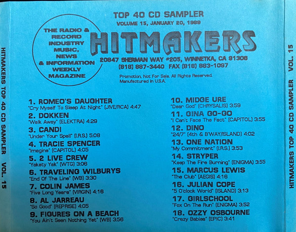 Hitmakers Top 40 CD Sampler Volume 15  Jan 20, 1989