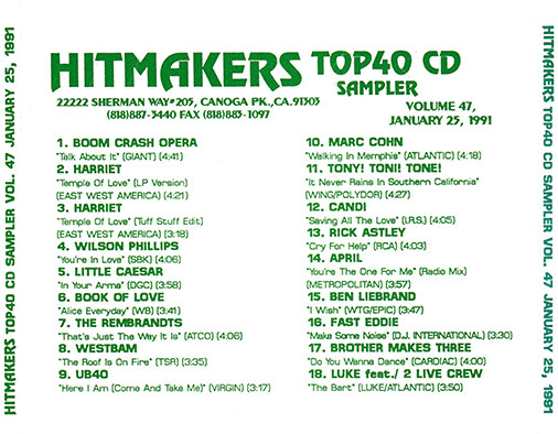 Hitmakers Top 40 CD Sampler Volume 47 January 25, 1991