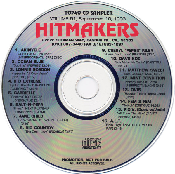 Hitmakers Top40 CD Sampler Vol. 91, September 10, 1993