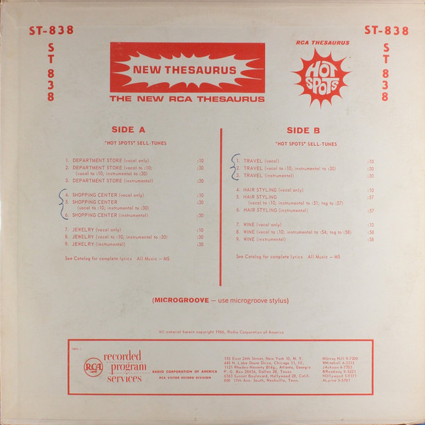 RCA Thesaurus Hot Spots: "Hot Spots" Sell-Tunes