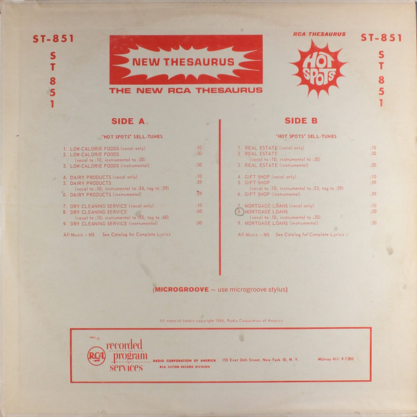 RCA Thesaurus Hot Spots: "Hot Spots" Sell-Tunes