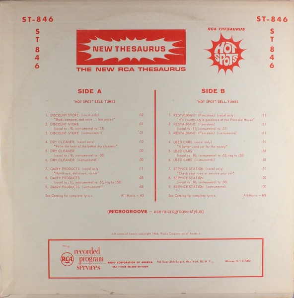RCA Thesaurus Hot Spots: "Hot Spots" Sell-Tunes