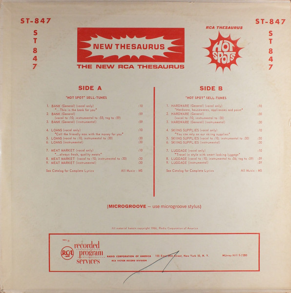 RCA Thesaurus Hot Spots: "Hot Spots" Sell-Tunes