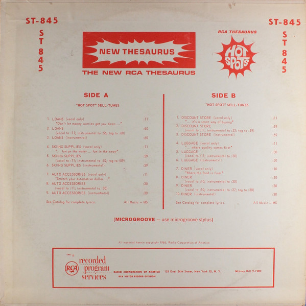 RCA Thesaurus Hot Spots: "Hot Spots" Sell-Tunes