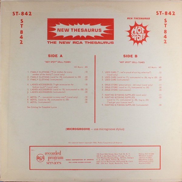 RCA Thesaurus Hot Spots: "Hot Spots" Sell-Tunes